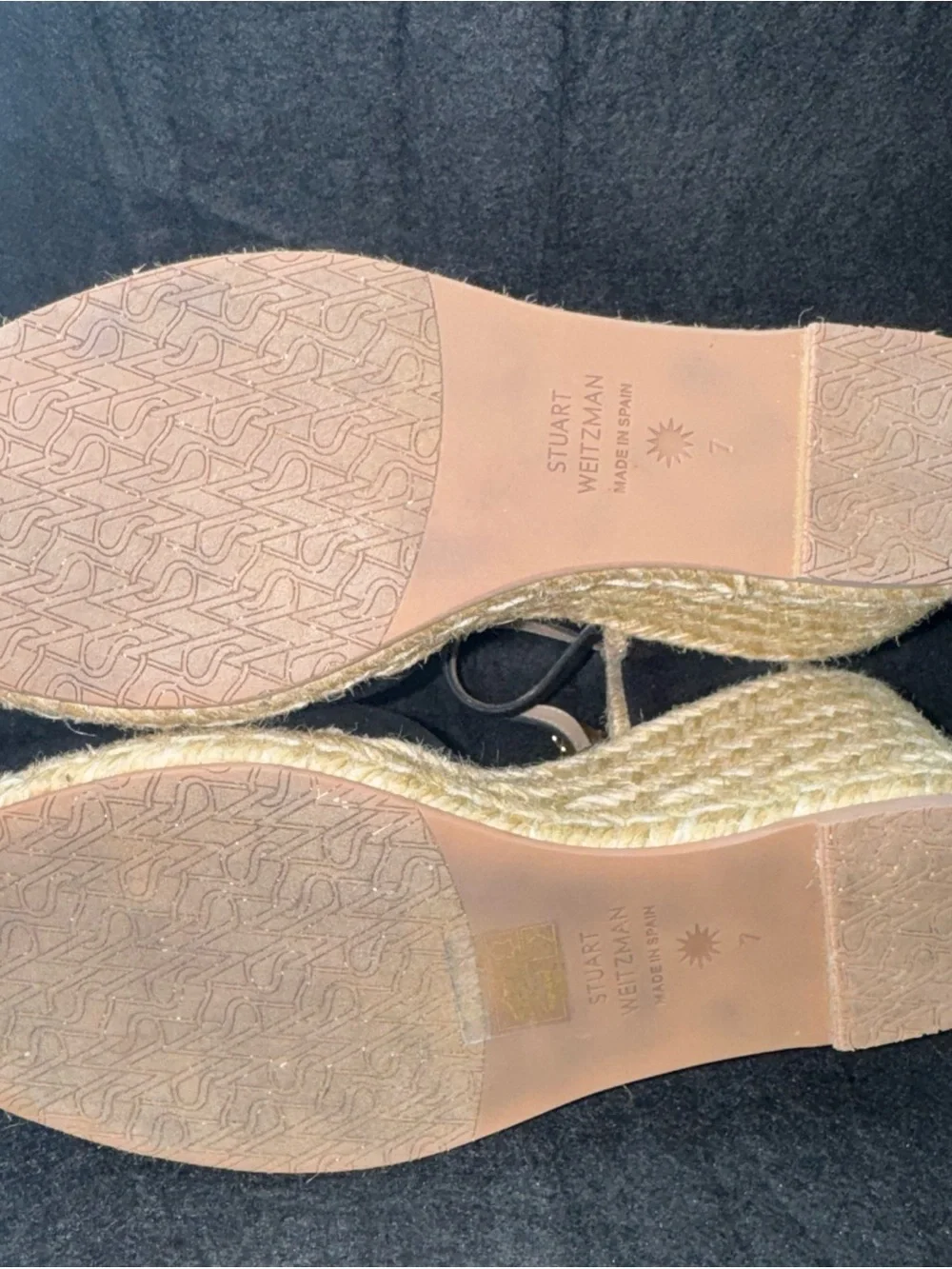 Stuart Weitzman Black Suede Wrap Ankle Buckle Strap Espadrille Wedge Sandals 7